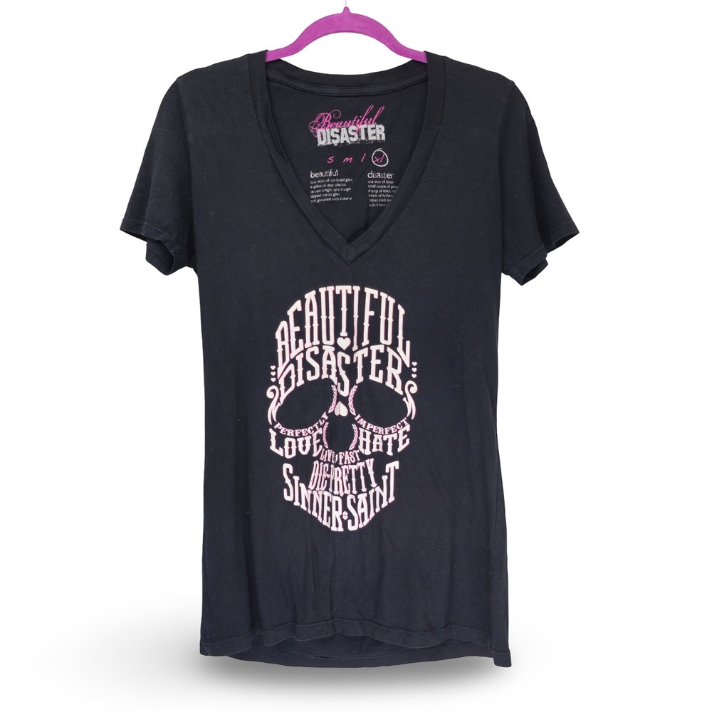 Beautiful Disaster Graphic Tee‎ Women XL Black Excellent